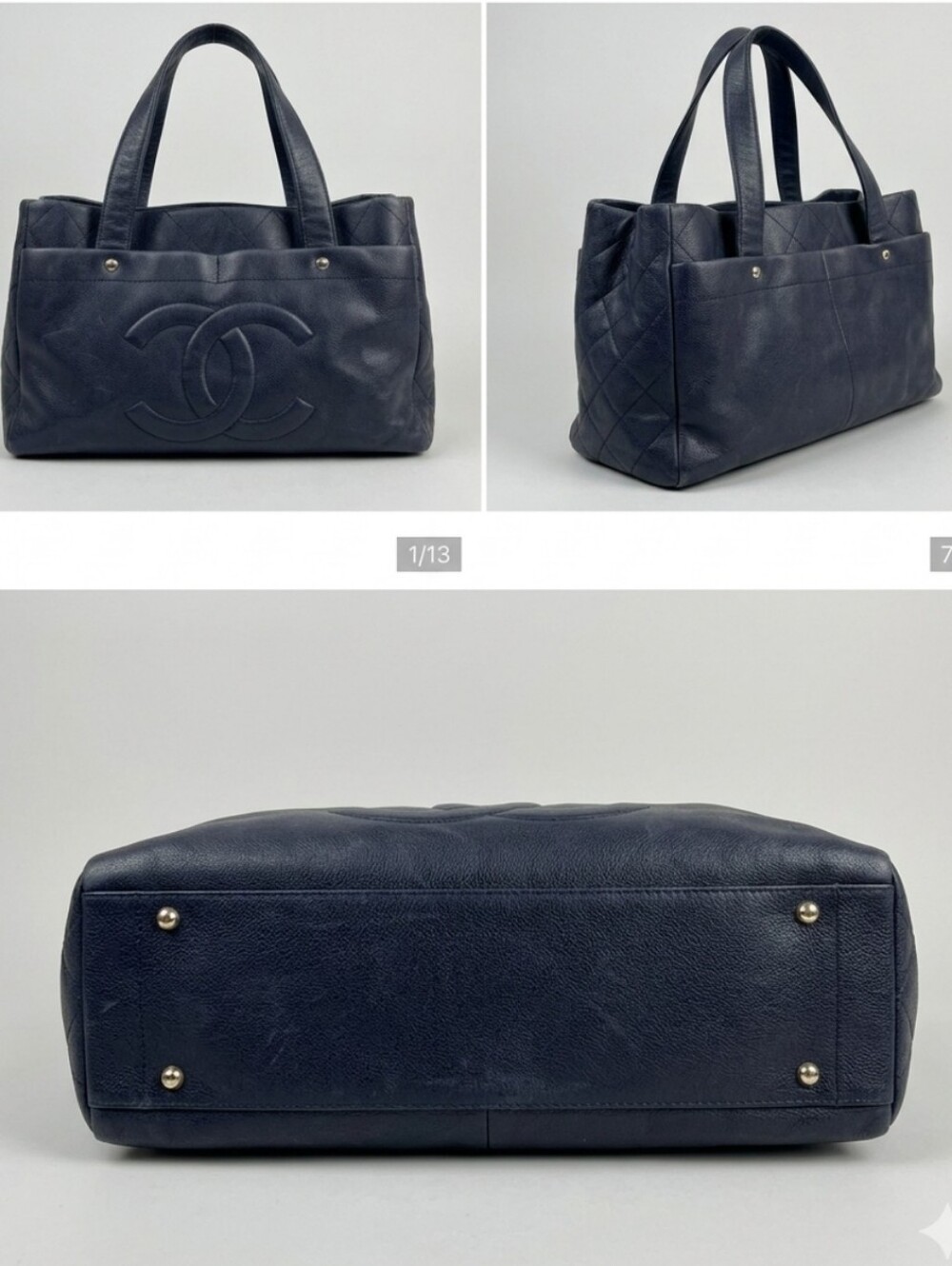 Chanel Ultimate Executive Caviar Tote Bag Cerf Navy Blue CC Jumbo - Picture 2 of 15